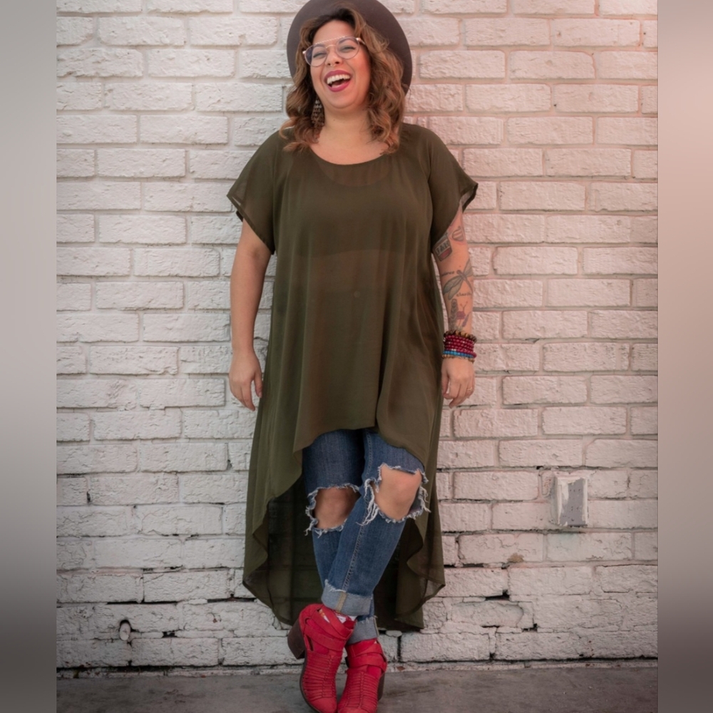 Olive Green High-Low Tunic Top